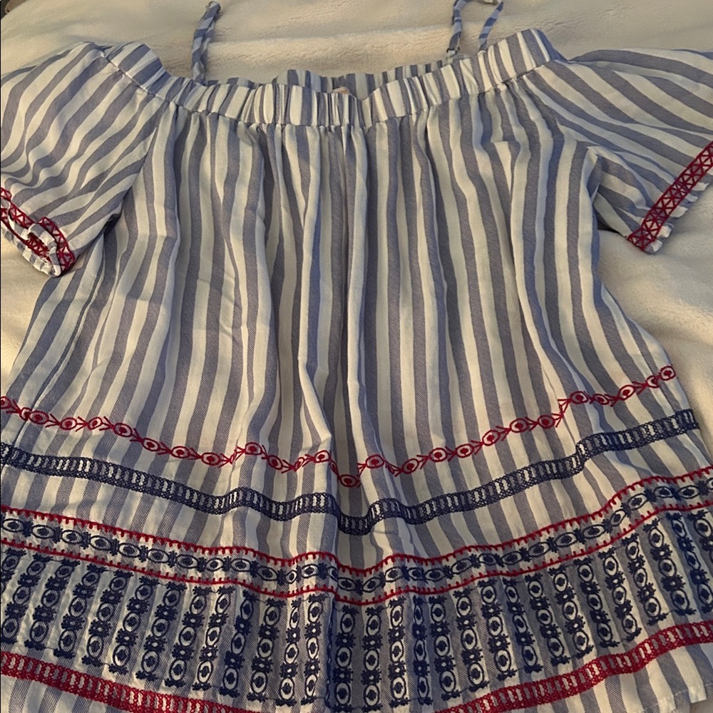 Skies Are Blue, Off Shoulder, Embroidered Top